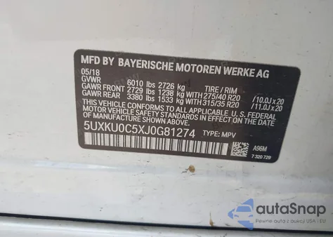 2018 BMW X6 Sdrive35I z USA, uszkodzony, nr VIN 5UXKU0C5XJ0G81274